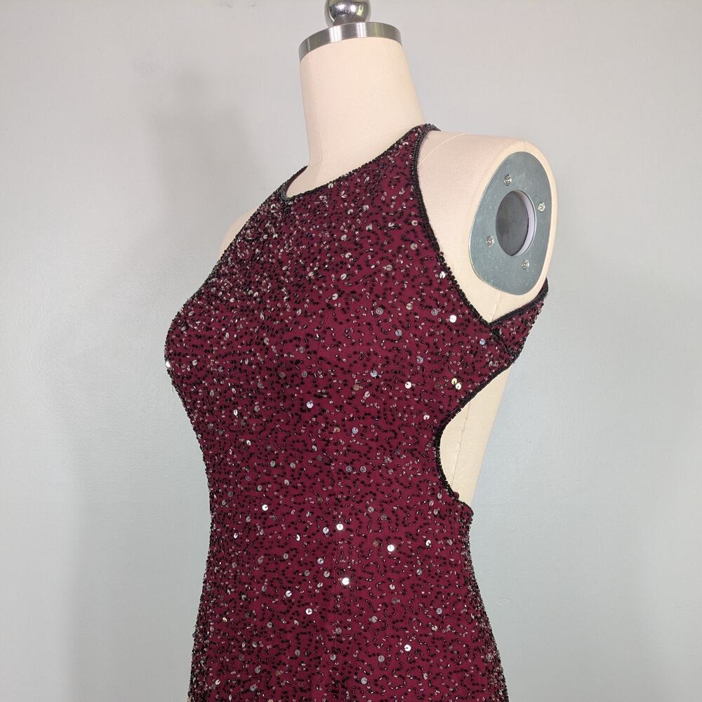 Scala Prom Dress Maxi Gown L Red Black Vintage Bead Silk Glam Holiday Y2K 90s - Picture 6 of 12